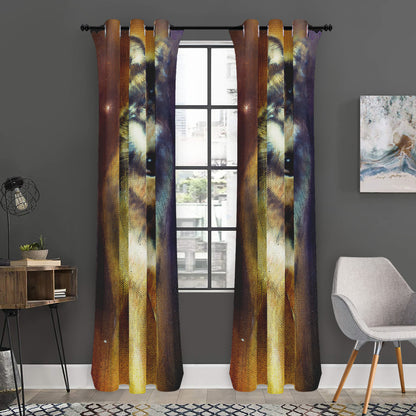 Cosmic Wolf Portrait Print Curtain