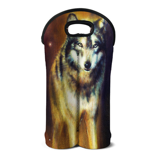 Cosmic Wolf Portrait Print Double Neoprene Wine Tote