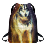 Cosmic Wolf Portrait Print Drawstring Backpack
