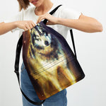 Cosmic Wolf Portrait Print Drawstring Backpack