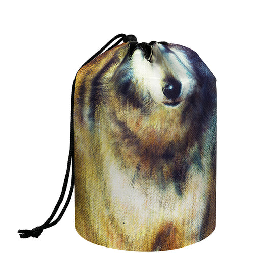 Cosmic Wolf Portrait Print Drawstring Makeup Bag