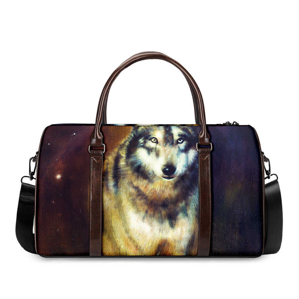 Cosmic Wolf Portrait Print Duffle Bag