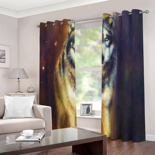 Cosmic Wolf Portrait Print Extra Wide Grommet Curtains