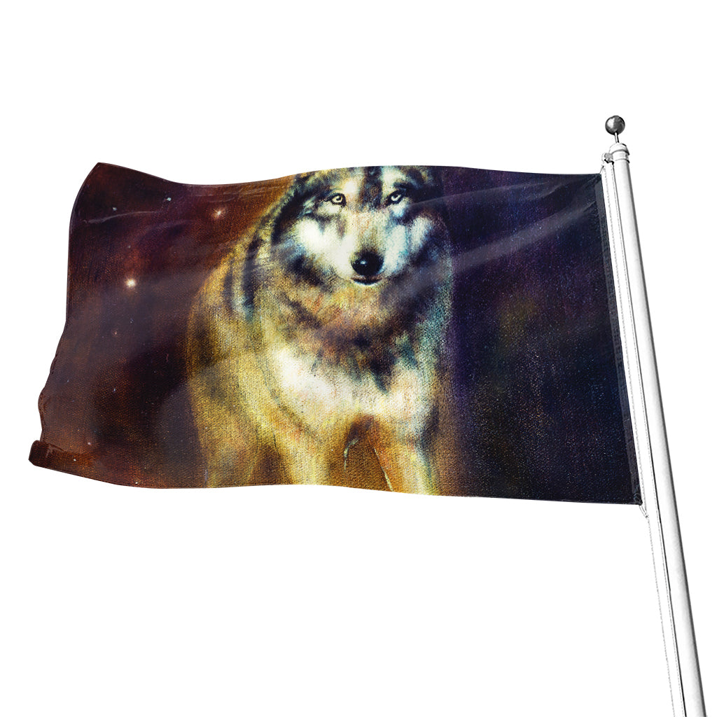 Cosmic Wolf Portrait Print Flag