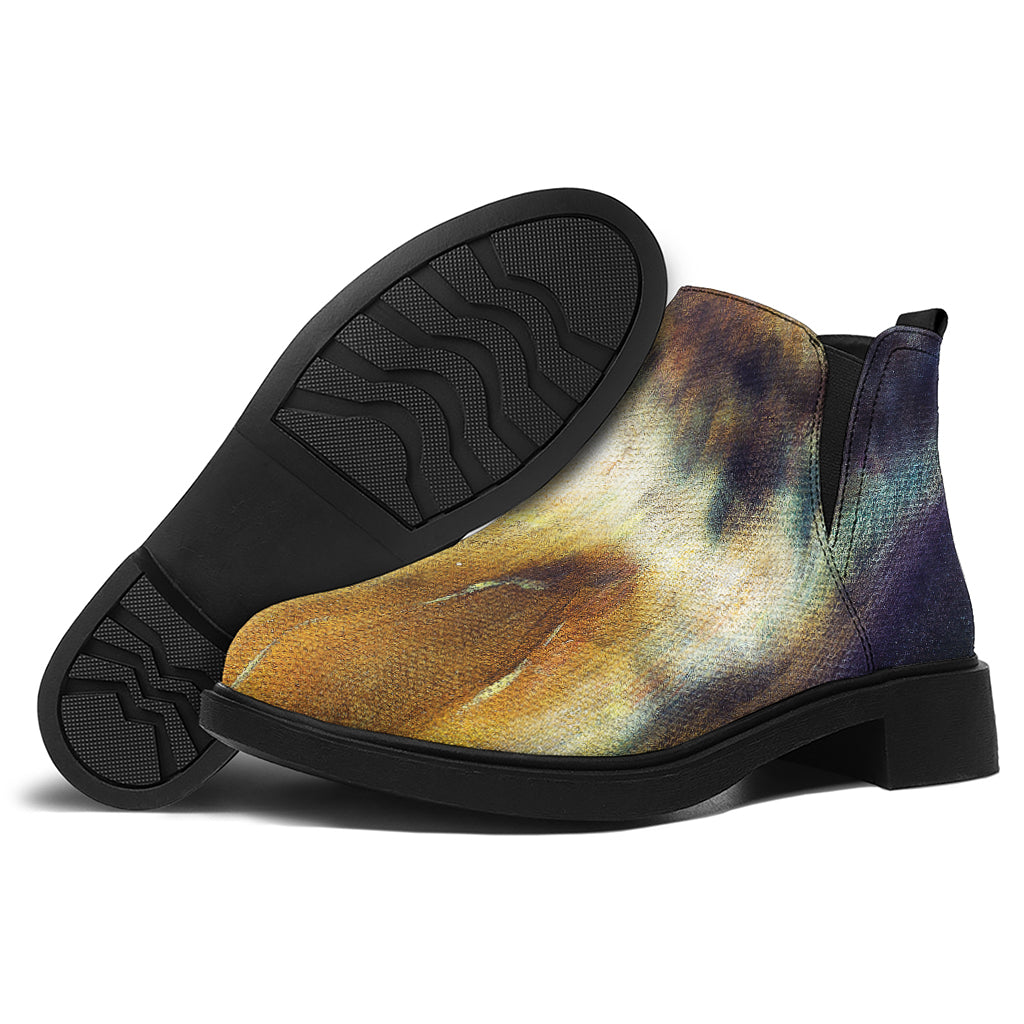 Cosmic Wolf Portrait Print Flat Ankle Boots