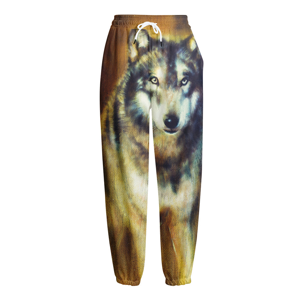 Cosmic Wolf Portrait Print Fleece Lined Knit Pants