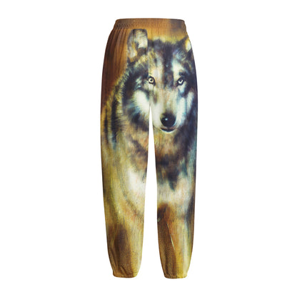 Cosmic Wolf Portrait Print Fleece Lined Knit Pants