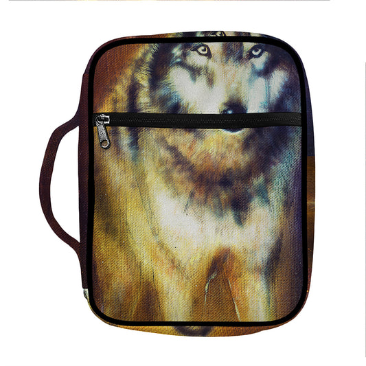 Cosmic Wolf Portrait Print Front Pocket Bible Bag