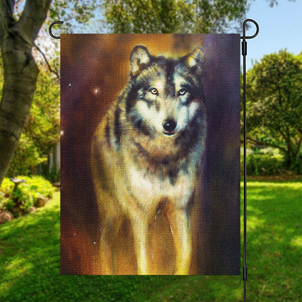 Cosmic Wolf Portrait Print Garden Flag