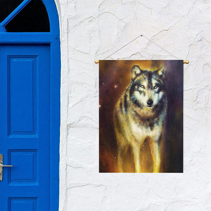 Cosmic Wolf Portrait Print Garden Flag