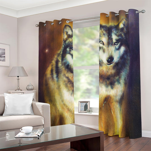 Cosmic Wolf Portrait Print Grommet Curtains