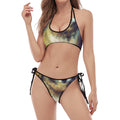 Cosmic Wolf Portrait Print Halter Scoop Tie Side Bikini