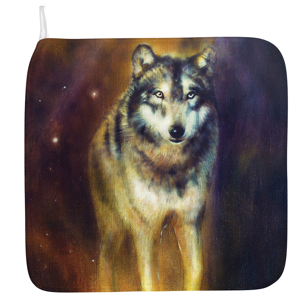 Cosmic Wolf Portrait Print Hand Towel