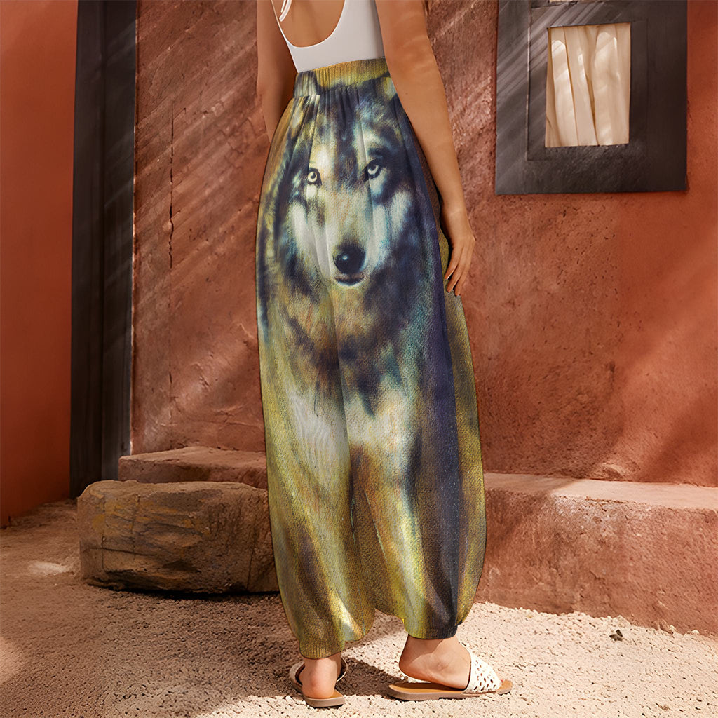 Cosmic Wolf Portrait Print Harem Pants