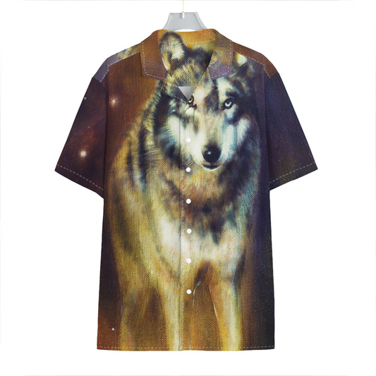 Cosmic Wolf Portrait Print Hawaiian Shirt