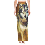 Cosmic Wolf Portrait Print High Slit Maxi Skirt