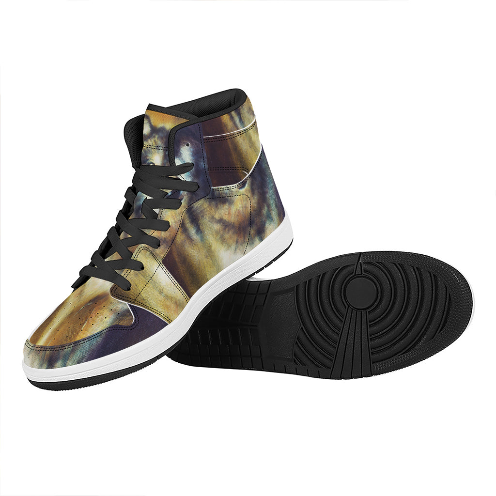 Cosmic Wolf Portrait Print High Top Leather Sneakers