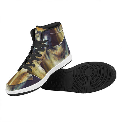 Cosmic Wolf Portrait Print High Top Leather Sneakers