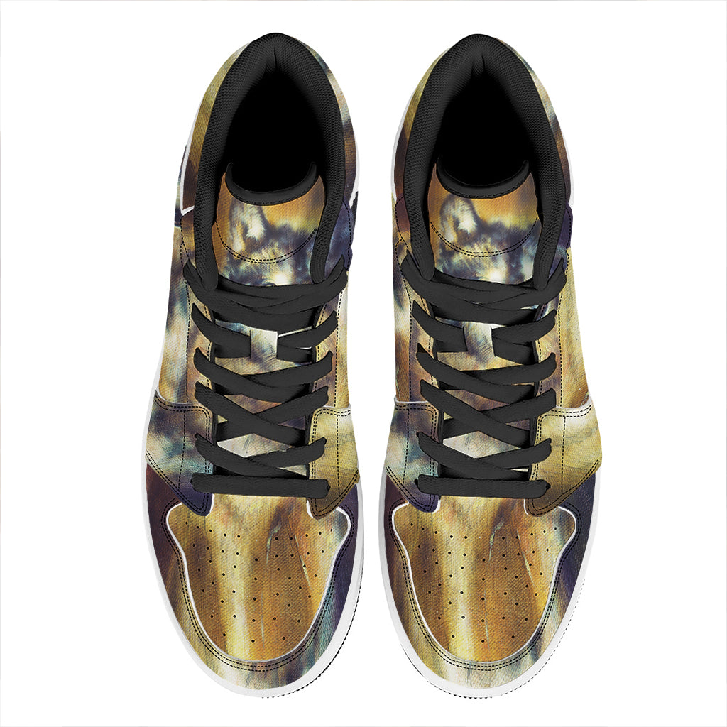 Cosmic Wolf Portrait Print High Top Leather Sneakers