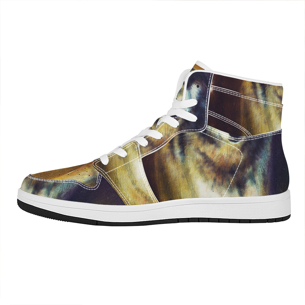 Cosmic Wolf Portrait Print High Top Leather Sneakers