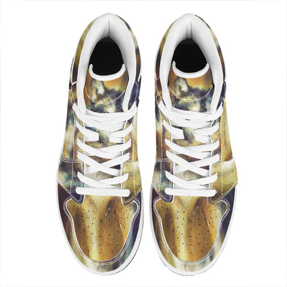 Cosmic Wolf Portrait Print High Top Leather Sneakers