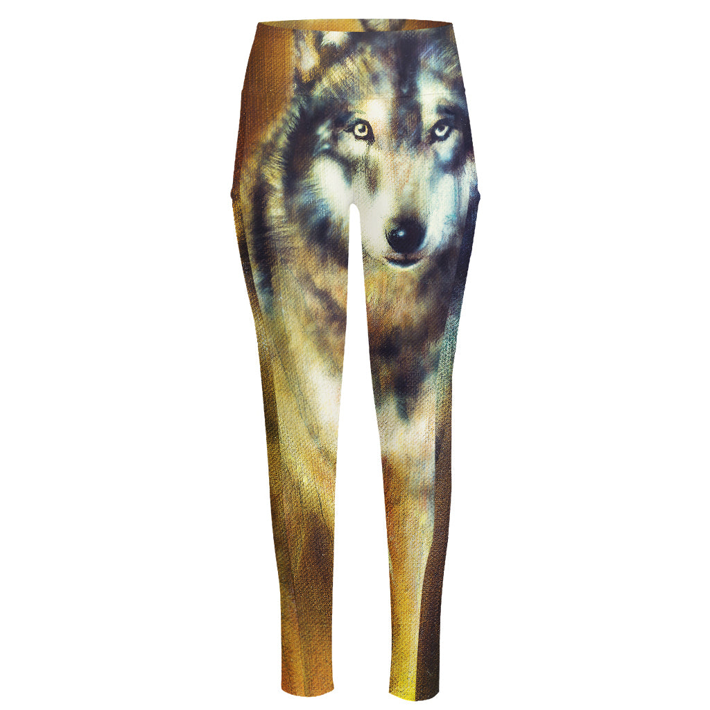 Cosmic Wolf Portrait Print High-Waisted Pocket Leggings