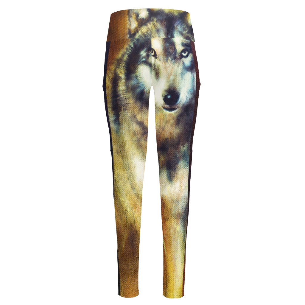 Cosmic Wolf Portrait Print High-Waisted Pocket Leggings