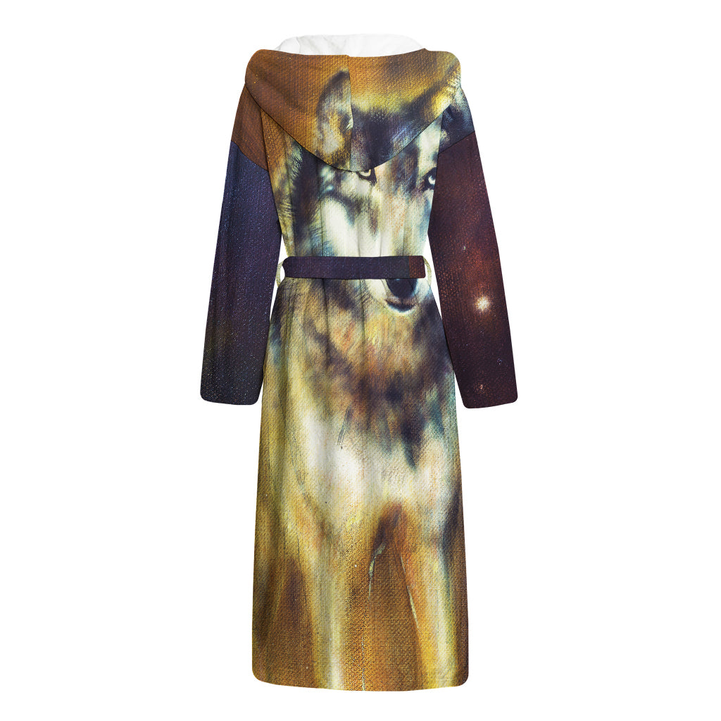 Cosmic Wolf Portrait Print Hooded Bathrobe