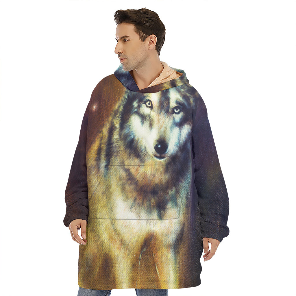 Cosmic Wolf Portrait Print Hoodie Blanket