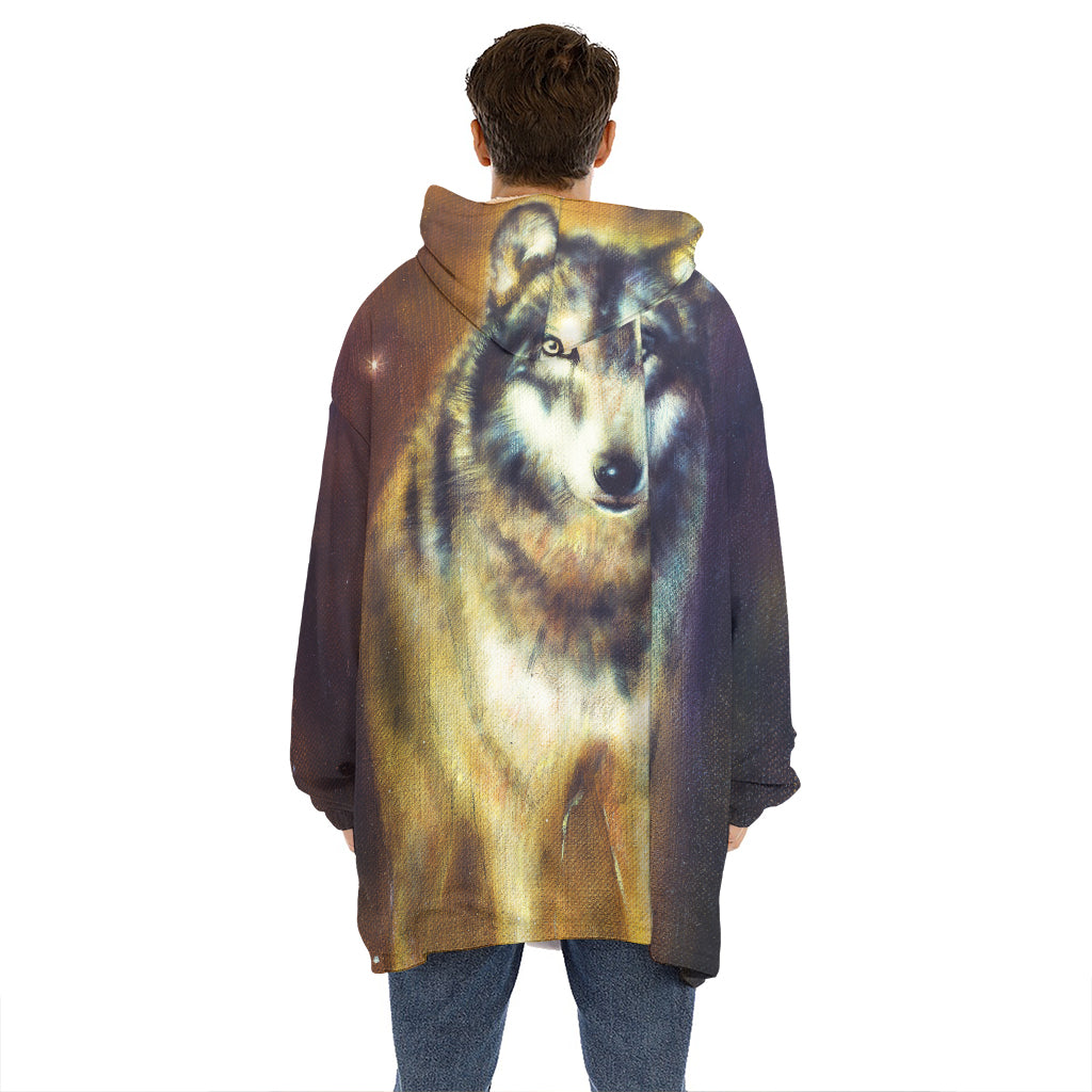 Cosmic Wolf Portrait Print Hoodie Blanket