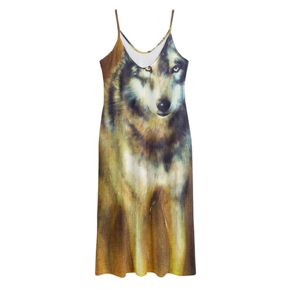 Cosmic Wolf Portrait Print Jersey Midi Cami Dress