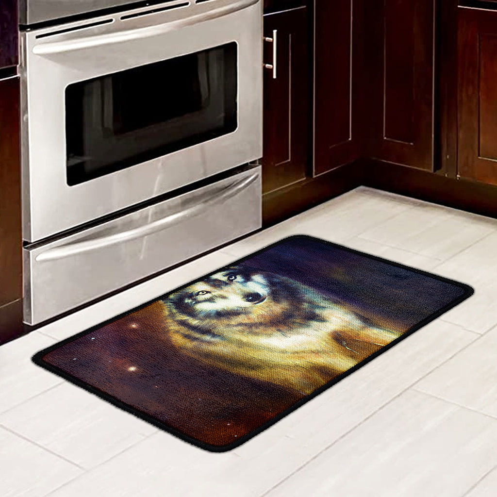 Cosmic Wolf Portrait Print Kitchen Mat