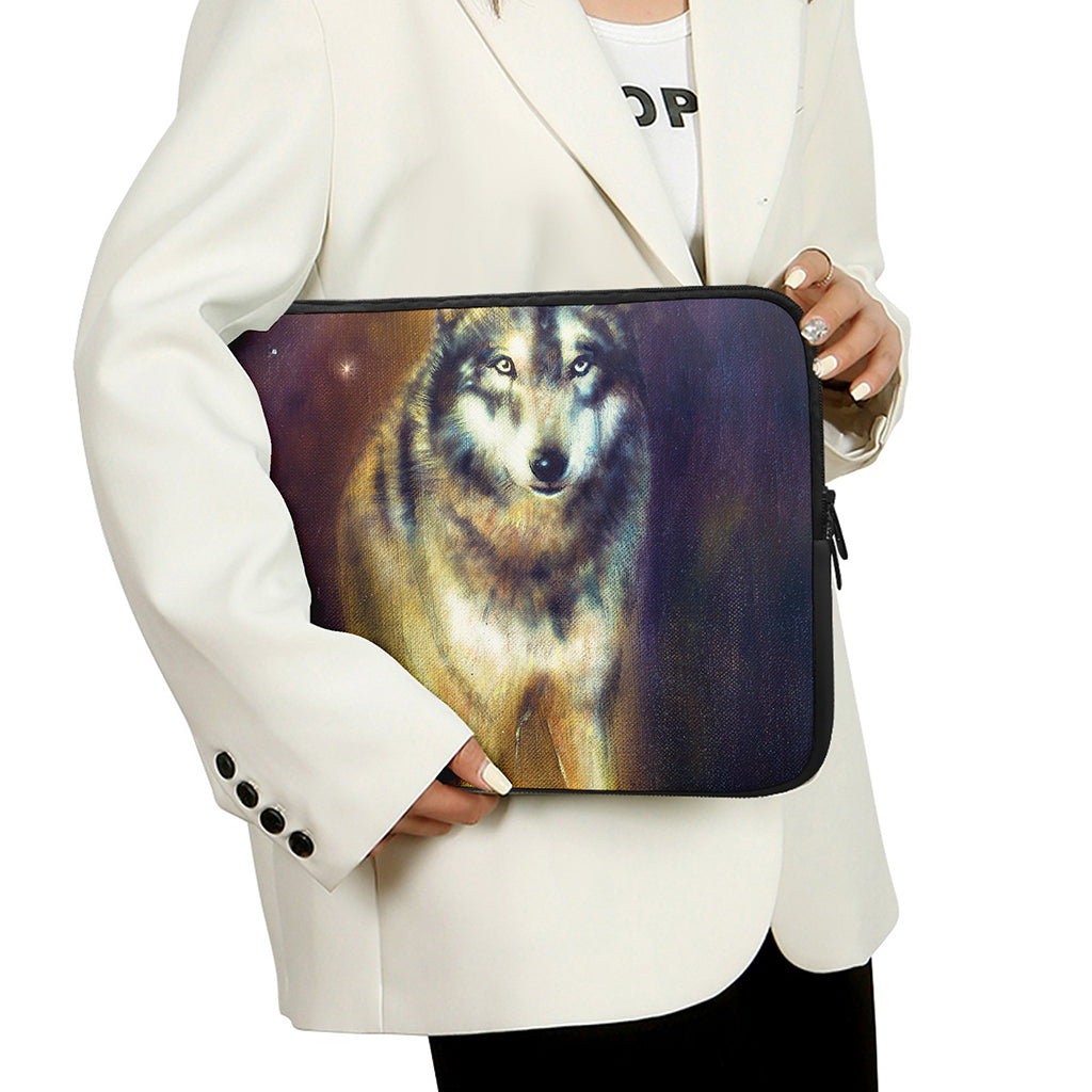 Cosmic Wolf Portrait Print Laptop Sleeve