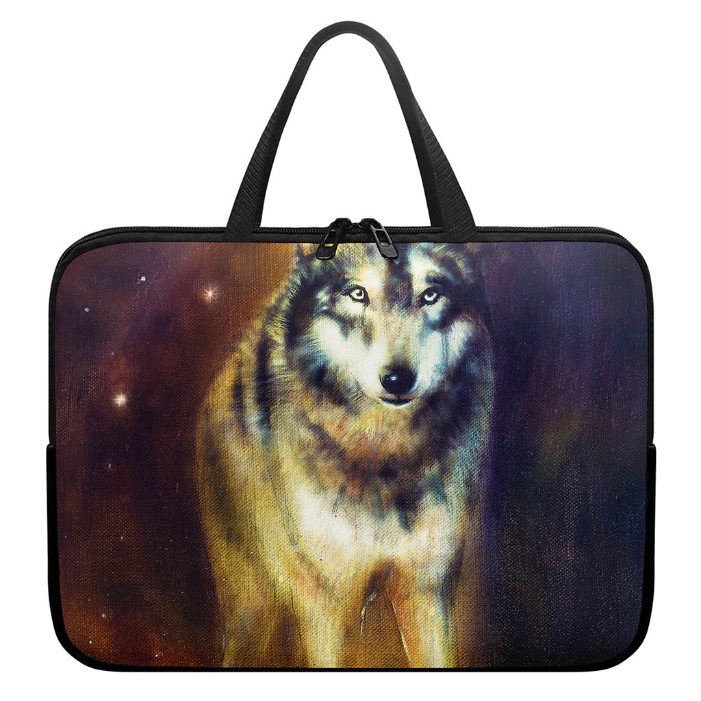 Cosmic Wolf Portrait Print Laptop Sleeve With Handle