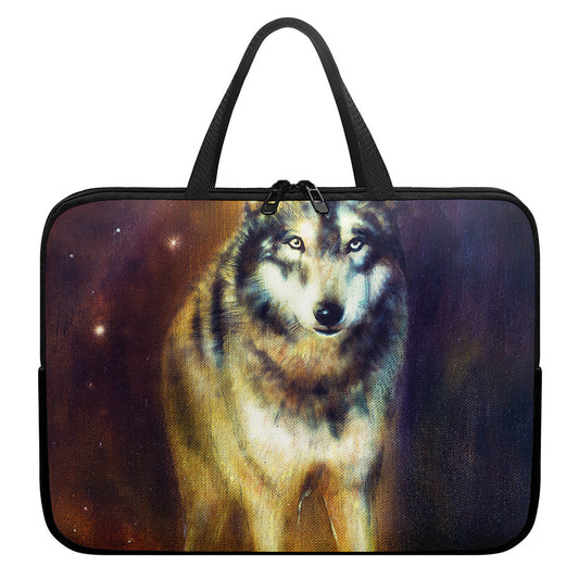 Cosmic Wolf Portrait Print Laptop Sleeve With Handle
