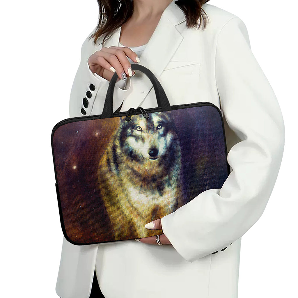 Cosmic Wolf Portrait Print Laptop Sleeve With Handle