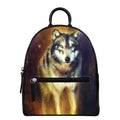 Cosmic Wolf Portrait Print Leather Backpack