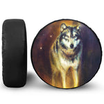 Cosmic Wolf Portrait Print Leather Spare Tire Cover