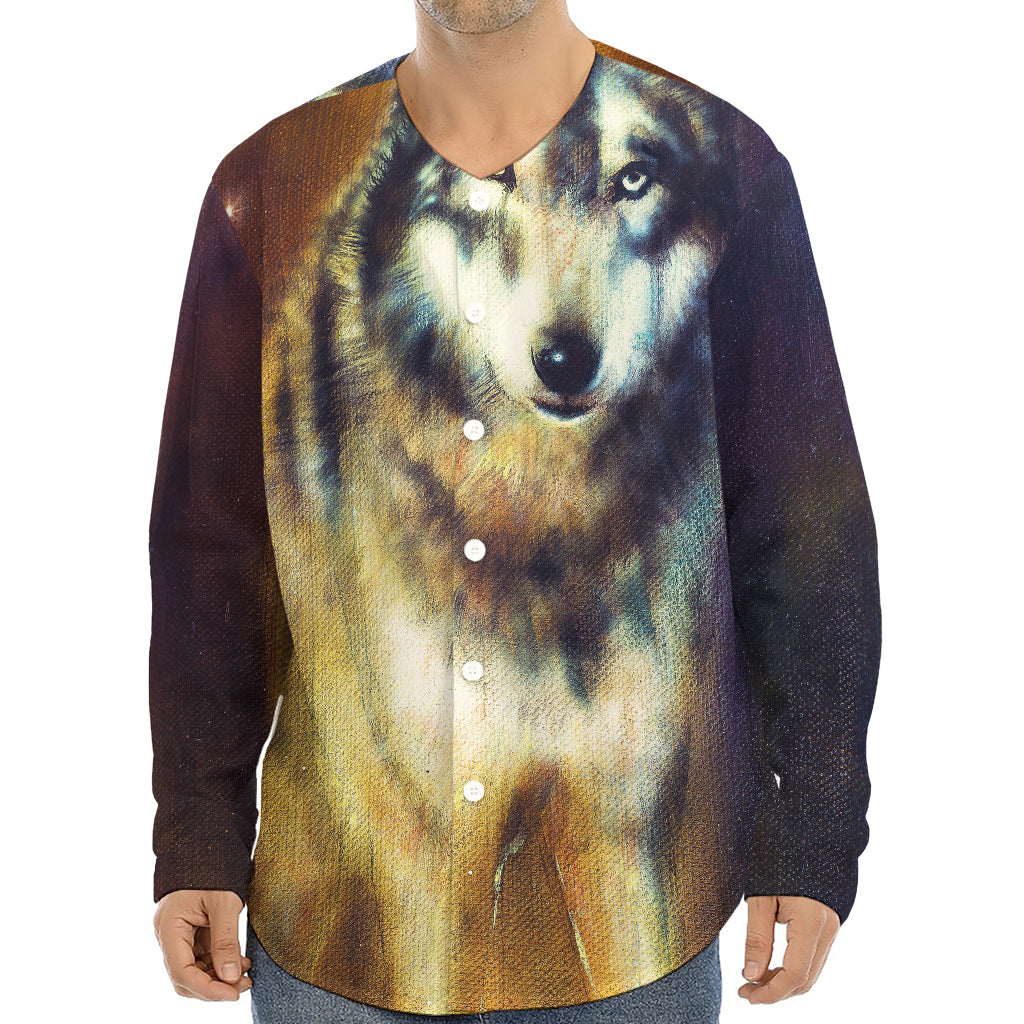Cosmic Wolf Portrait Print Long Sleeve Baseball Jersey