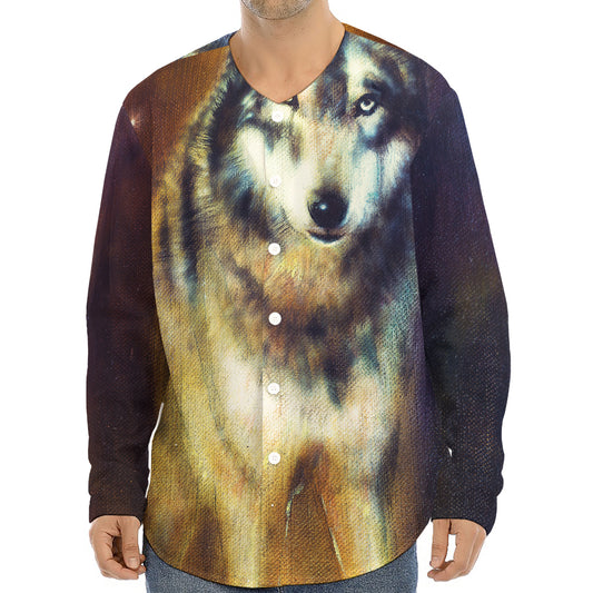 Cosmic Wolf Portrait Print Long Sleeve Baseball Jersey