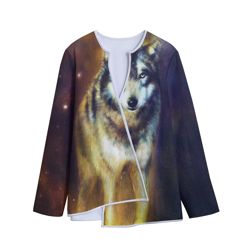Cosmic Wolf Portrait Print Long Sleeve Short Coat