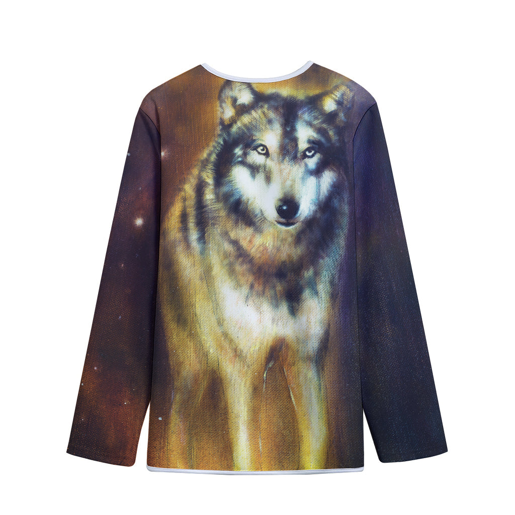 Cosmic Wolf Portrait Print Long Sleeve Short Coat