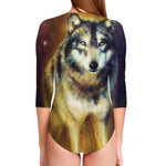 Cosmic Wolf Portrait Print Long Sleeve Swimsuit