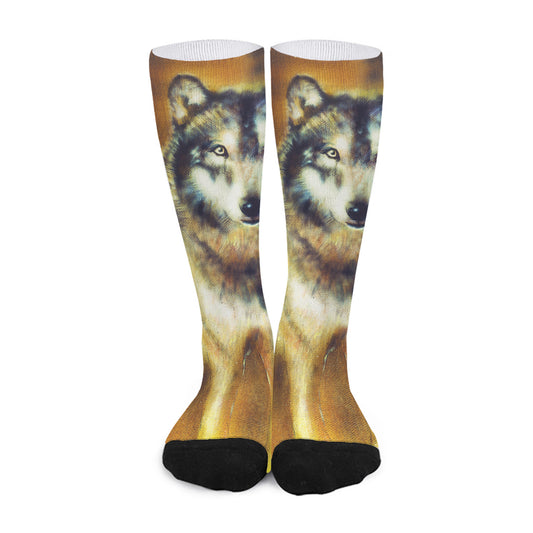 Cosmic Wolf Portrait Print Long Socks