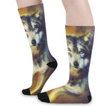 Cosmic Wolf Portrait Print Long Socks