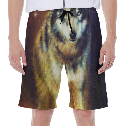 Cosmic Wolf Portrait Print Men's Beach Shorts