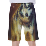 Cosmic Wolf Portrait Print Men's Beach Shorts