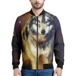 Cosmic Wolf Portrait Print Men's Bomber Jacket