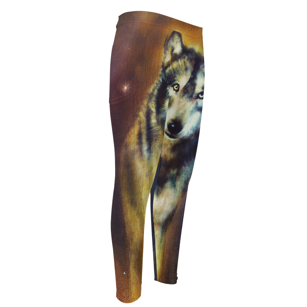 Cosmic Wolf Portrait Print Men's Compression Pants