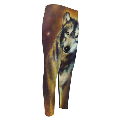 Cosmic Wolf Portrait Print Men's Compression Pants